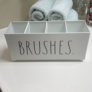 Rae Dunn, metal “BRUSHES” makeup brush caddy.